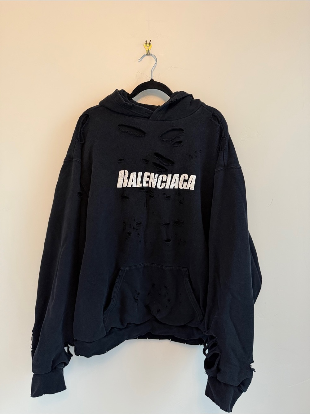 Balenciaga Black Distressed Pullover Hoodie